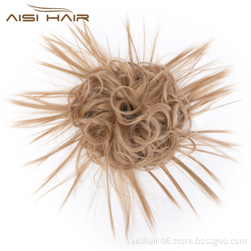Aisi Hair Synthetic Donut Blonde Chignon Curly Bun Pad Chignon Elastic Band Ribbon Ponytail Rope Rubber Hair Extension For Women